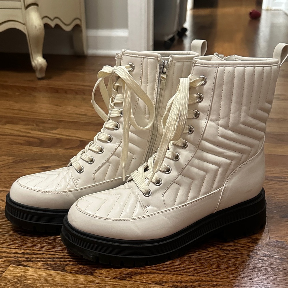 Marc Fisher Quilted Lace-Up Boots - White